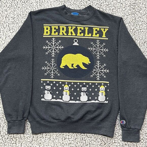 VTG Champion ECO Fleece Cal Berkeley Bears Mens Small Gray Sweatshirt Christmas - Picture 1 of 8